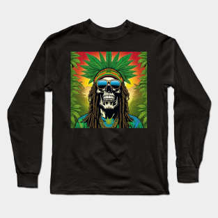 Rasta Skulls - Stoner Reggae Island Vibes 15 Long Sleeve T-Shirt